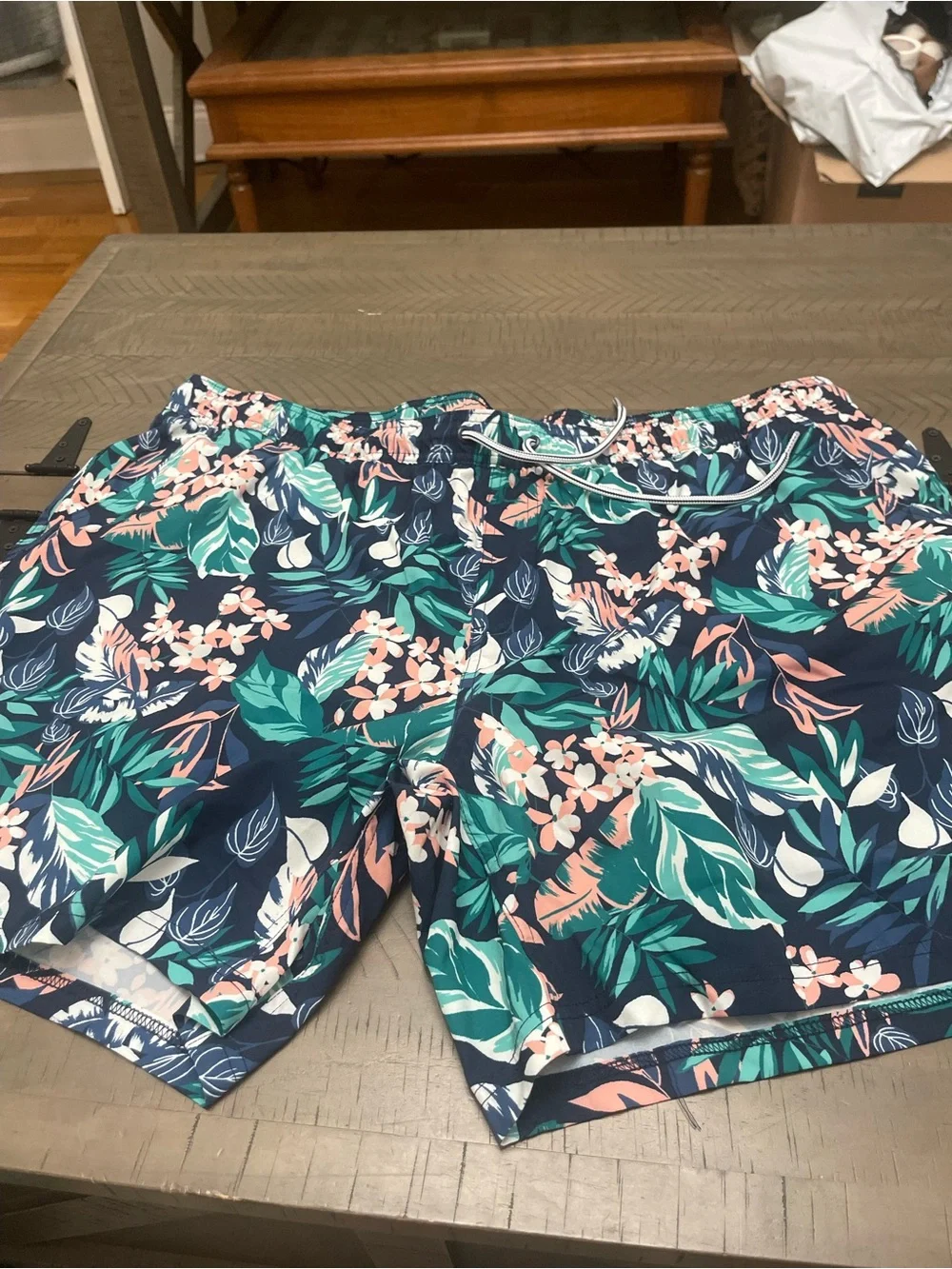 George Navy Floral-Leaf Men's Swim Trunks